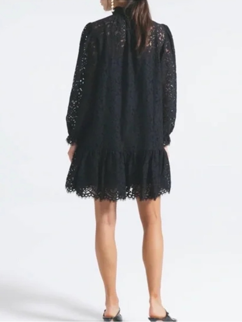 NWT J. CREW COLLECTION $198 BLACK RUFFLE NECK LACE DRESS SZ XS EXTRA SMALL‎ - Picture 6 of 10